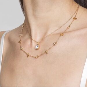 WHBM Gold Crystal Multi-Bar Multi Strand Layering Layered Necklace